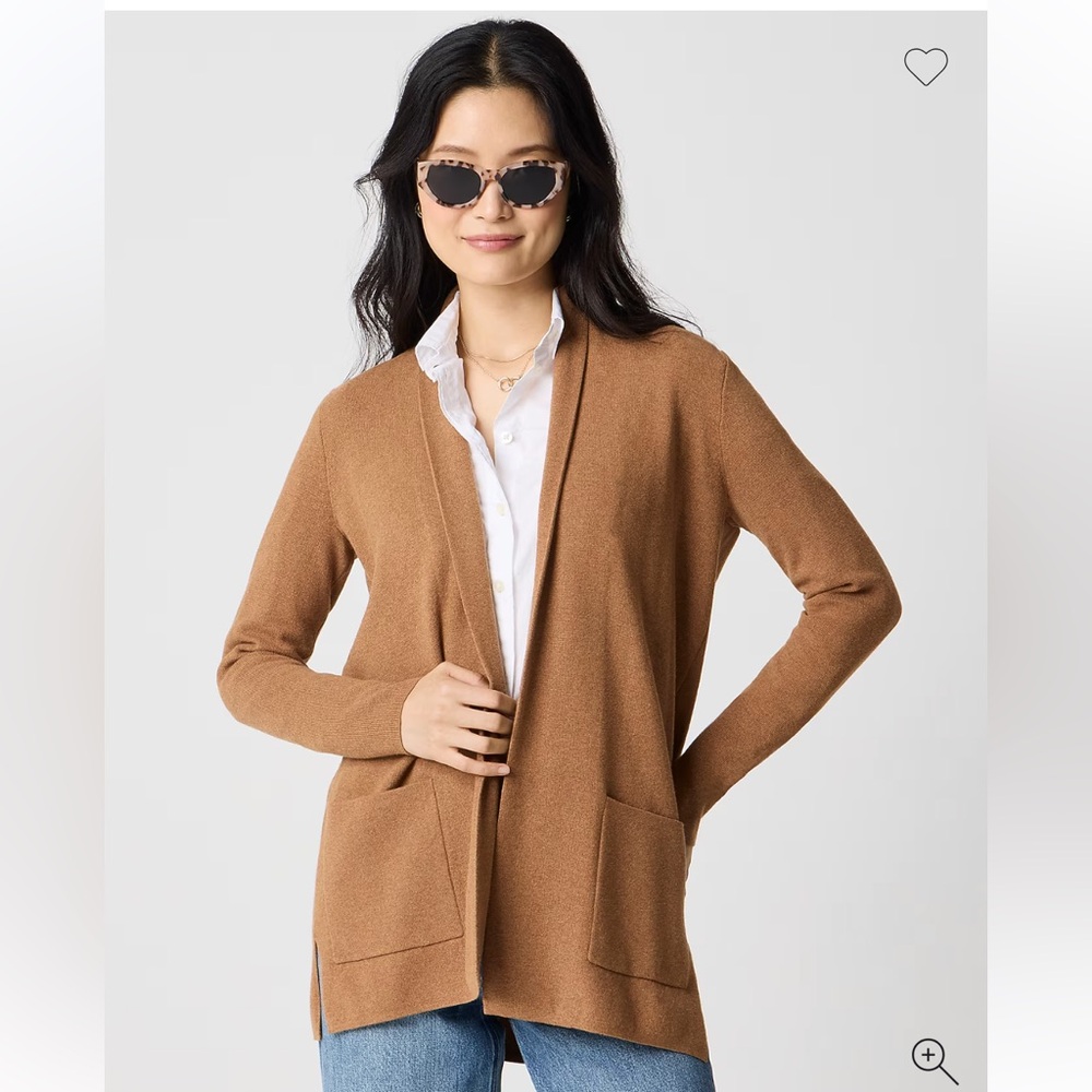 J. Crew XS Chelsea sweater blazer Tan camel Open-Front Cardigan 100% cotton knit - Picture 3 of 14